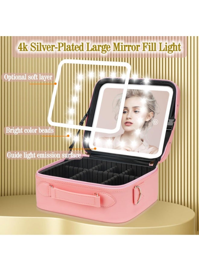 DubaiGallery Portable Makeup Organizer Bag with LED Light Mirror, Large Capacity Cosmetic Storage Case, Adjustable Dividers, Travel Friendly Beauty Box for Women, Professional Makeup Artists, Daily Use and Vanity Organization - Image 5